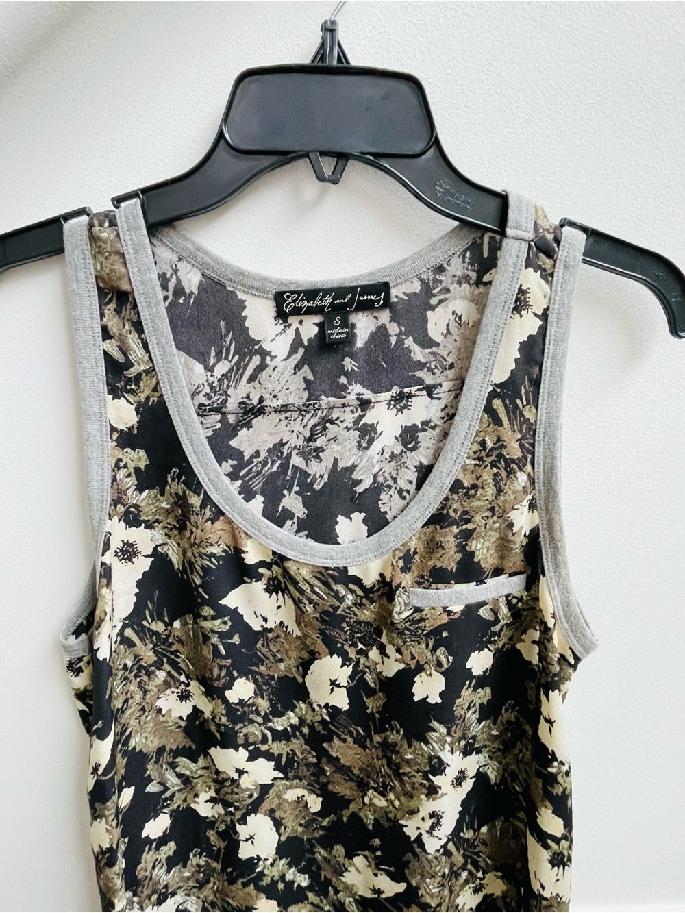 Elizabeth and James Black and Olive Floral Print Tank with grey jersey trim. - Picture 2 of 7